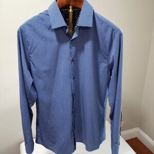 TOM BAIN SLIM FIT BLUE PATTERN LONG SLEEVE DRESS SHIRT MEN SIZE XL